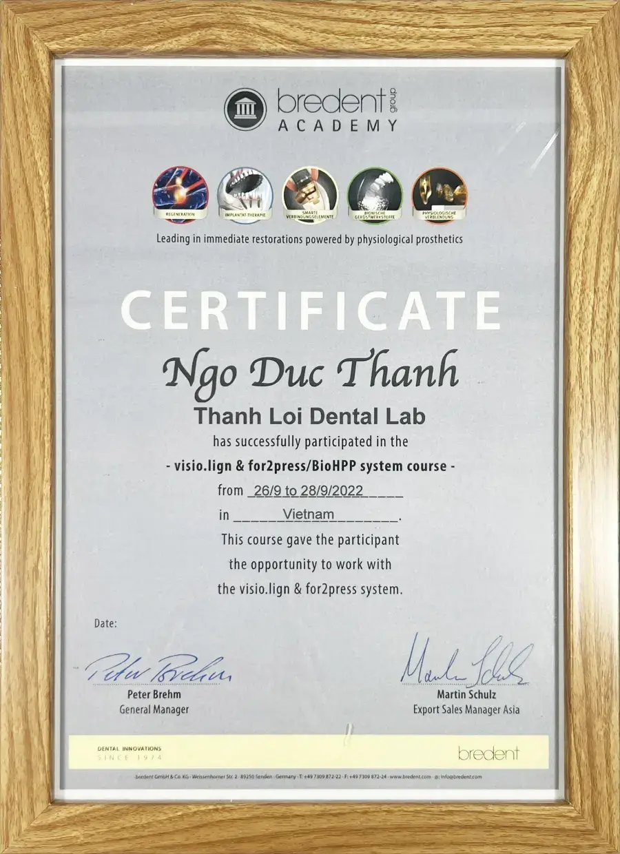 Chứng nhận bredent