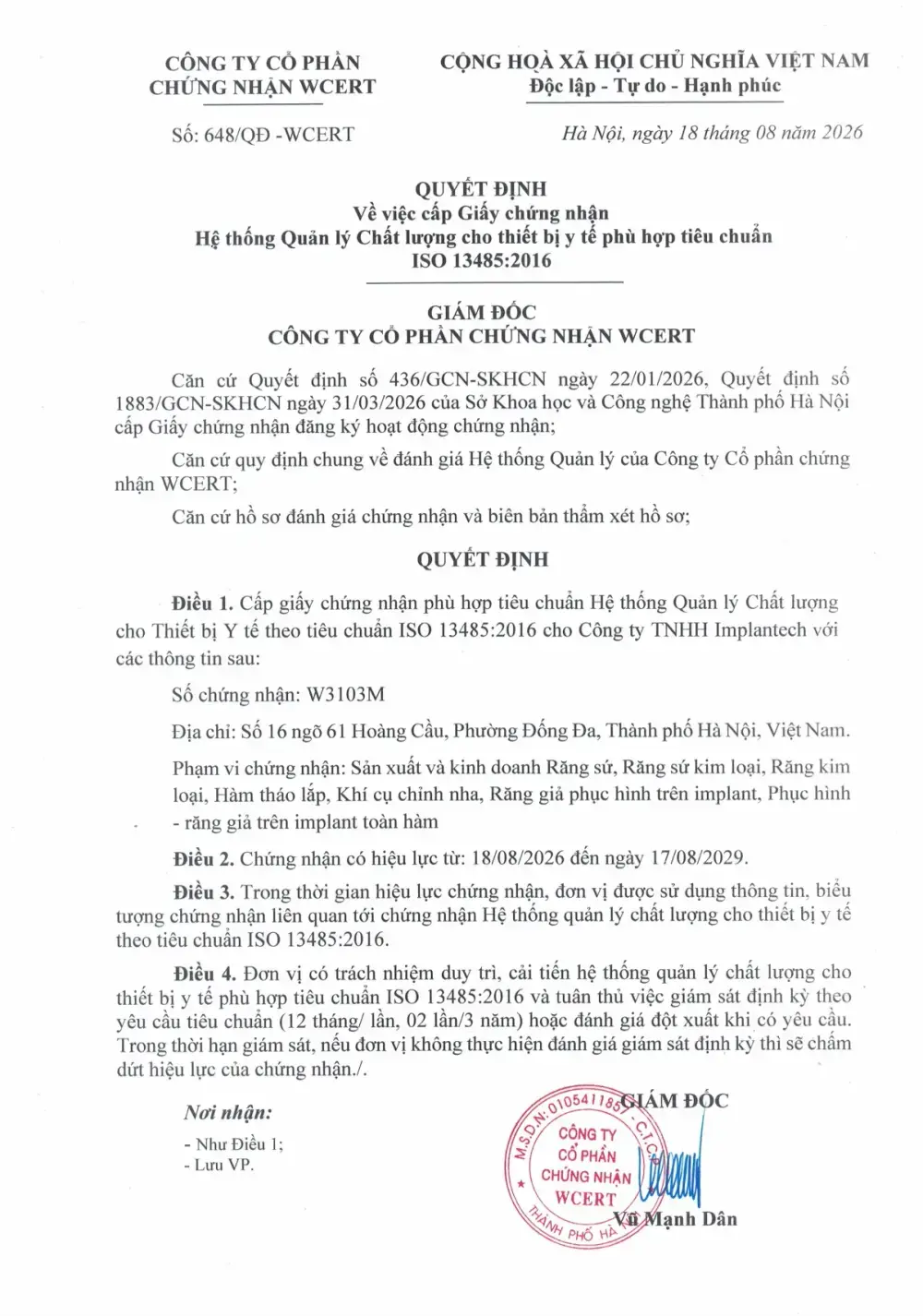 Chứng nhận ISO 13485:2016